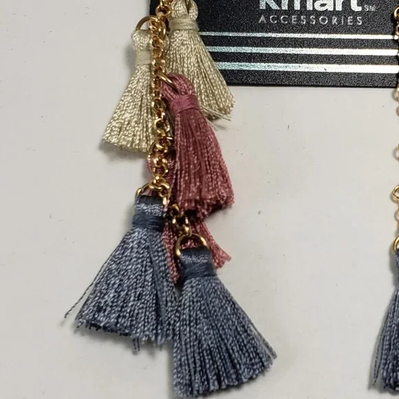 NWT Gold tone Multi color Drop Dangle Crystal Tassel Earrings - Picture 3 of 7